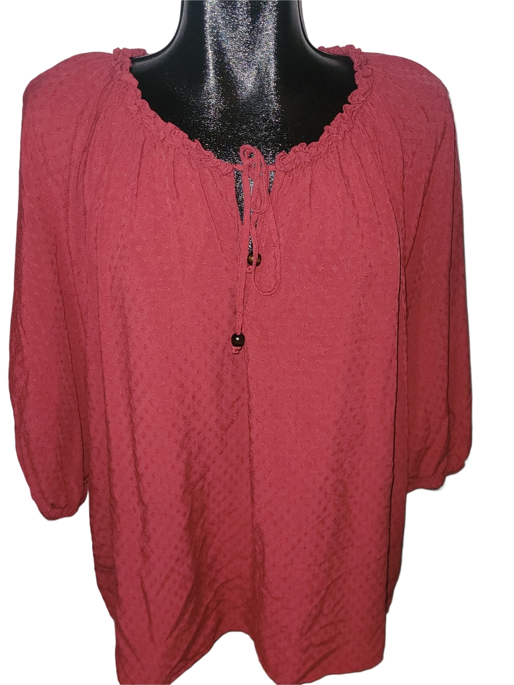 Rose & Olive Women's Red Peasant Blouse with Rope Tie Neckline Size 2X